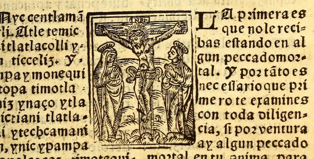 An illustration from Confessionario mayor, en la lengna [sic] mexicana y castellana., 1578, leaf 157