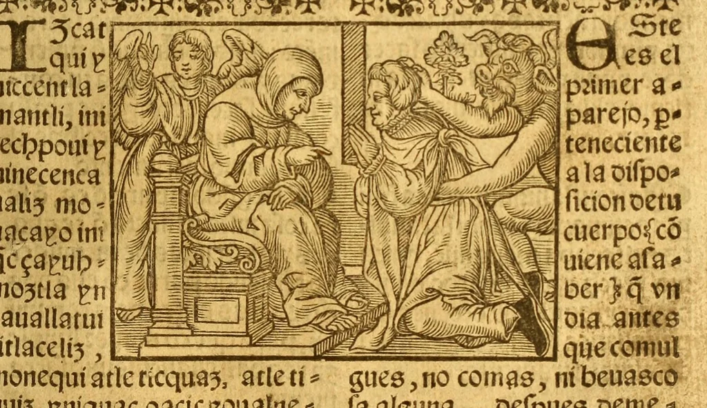 An illustration from Confessionario mayor, en lengua mexicana y castellana., 1565, leaf 145