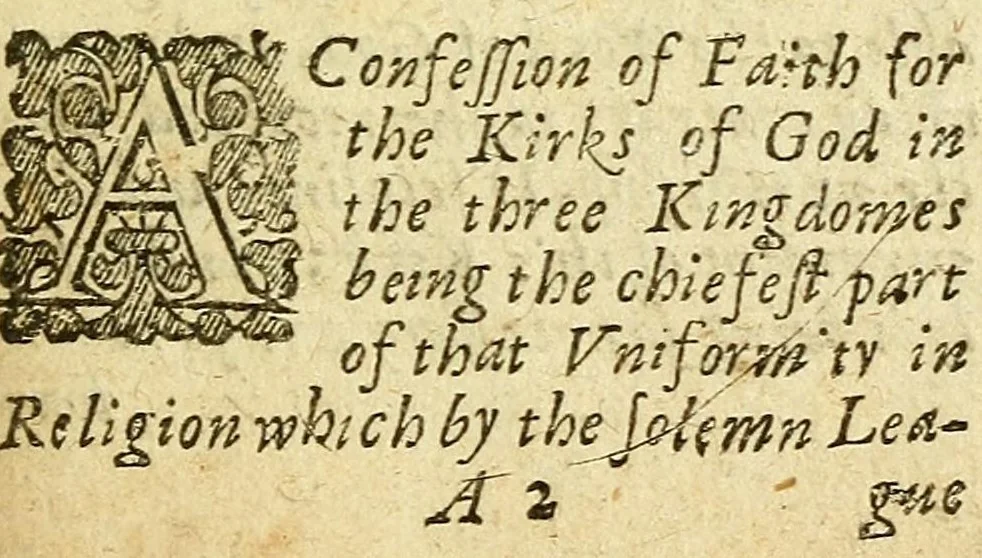 An illustration from The Confession of Faith, and the Larger and Shorter Catechisme : first agreed upon by the Assembly of Divines at Westminster, and now approved by the Generall Assembly of the Kirk of Scotland, to be a part of uniformity in religion, between the kirks of Christ in the three kingdoms. Together with the Solemn league and covenant of the three kingdoms, 1651, leaf 5