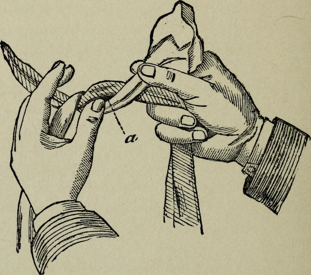An illustration from Conjuring tricks with coins, watches, rings and handkerchiefs; from "Modern magic", 1900, leaf 105