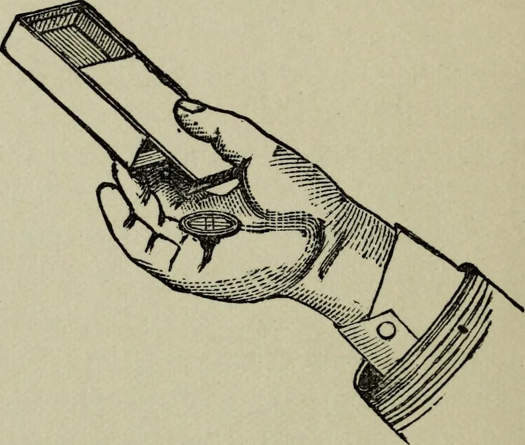 An illustration from Conjuring tricks with coins, watches, rings and handkerchiefs; from "Modern magic", 1900, leaf 57