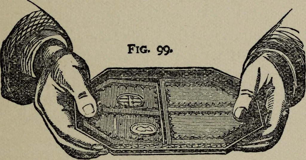 An illustration from Conjuring tricks with coins, watches, rings and handkerchiefs; from "Modern magic", 1900, leaf 80