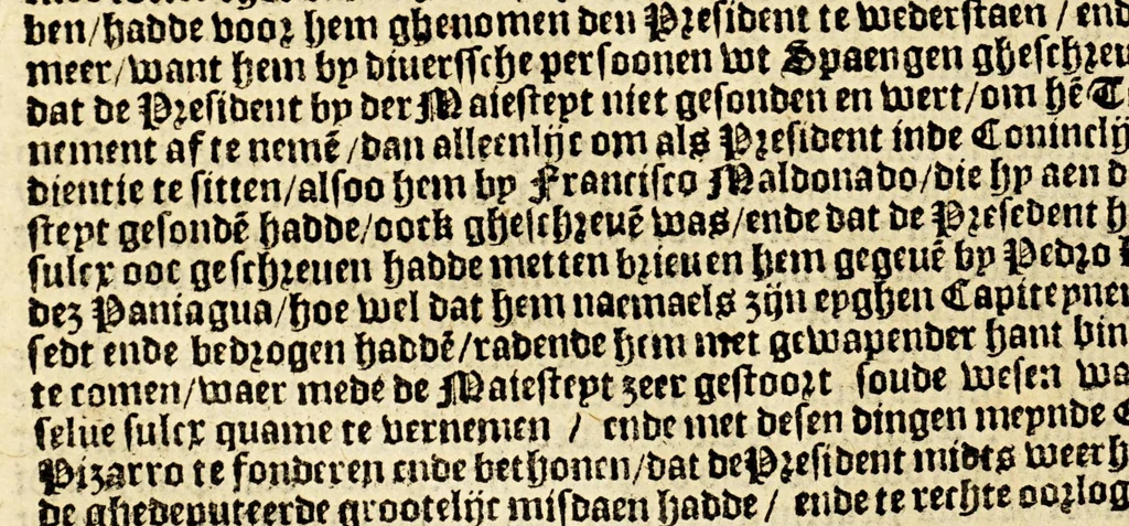 An illustration from Conqueste van Indien. : De wonderlijcke ende warachtighe historie vant coninckrijck van Peru, gheleghen in Indien, inde welcke verhaelt wordt de gelegentheydt, costuymen, manieren van leuen, ouervloedicheyt des gouts ende siluers, ende voorts alle de sonderlingste dinghen vanden seluen lande. Insgelijcks vanden steden, plaetsen ende inwoonders desselfs coninckrijcx, daer beneue[n] hoet gevonden ende eerst by de keyserlijcke mayesteyt hoochloflijcker memorien gheconquesteert ende vercreghen is, met alle de oorlogen ende strijden die ghebuert [sic] zijn, soo teghens d'Indianen als oock om tgoevernement d'een teghens den anderen, 1596, leaf 256