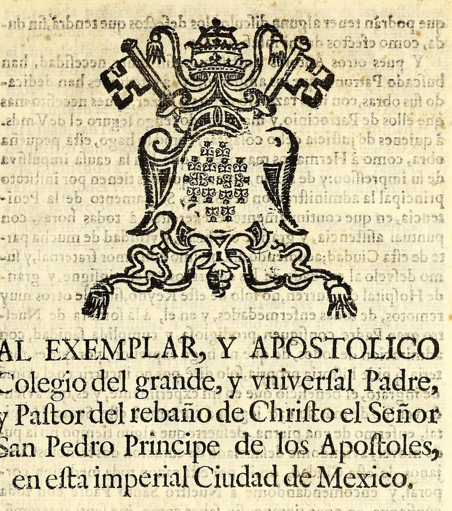 An illustration from Consistencia de el jubileo maximo de el ano [sic] santo, y de la suspension de indulgencias dentro de el. : Respuesta a las proposiciones de vn anonymo, que se dedica al exemplar, y apostolico colegio del gran padre, y principe de la iglesia vniversal el señor S. Pedro., 1700, leaf 9