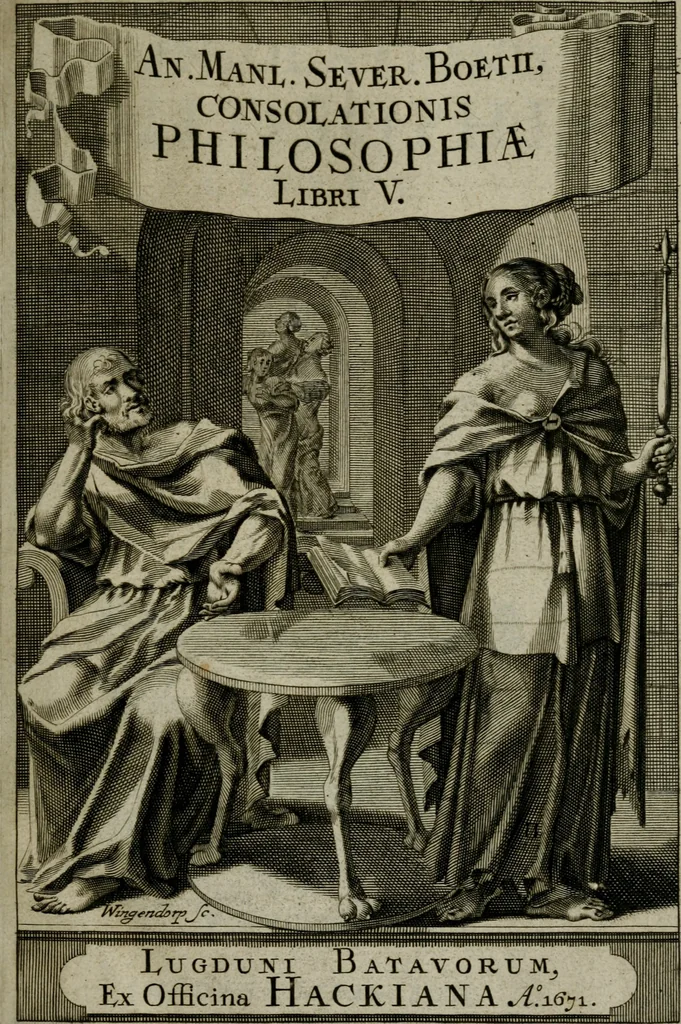 An illustration from Consolationis philosophiae libri V. Ejusd. opuscula sacra, 1671, leaf 6