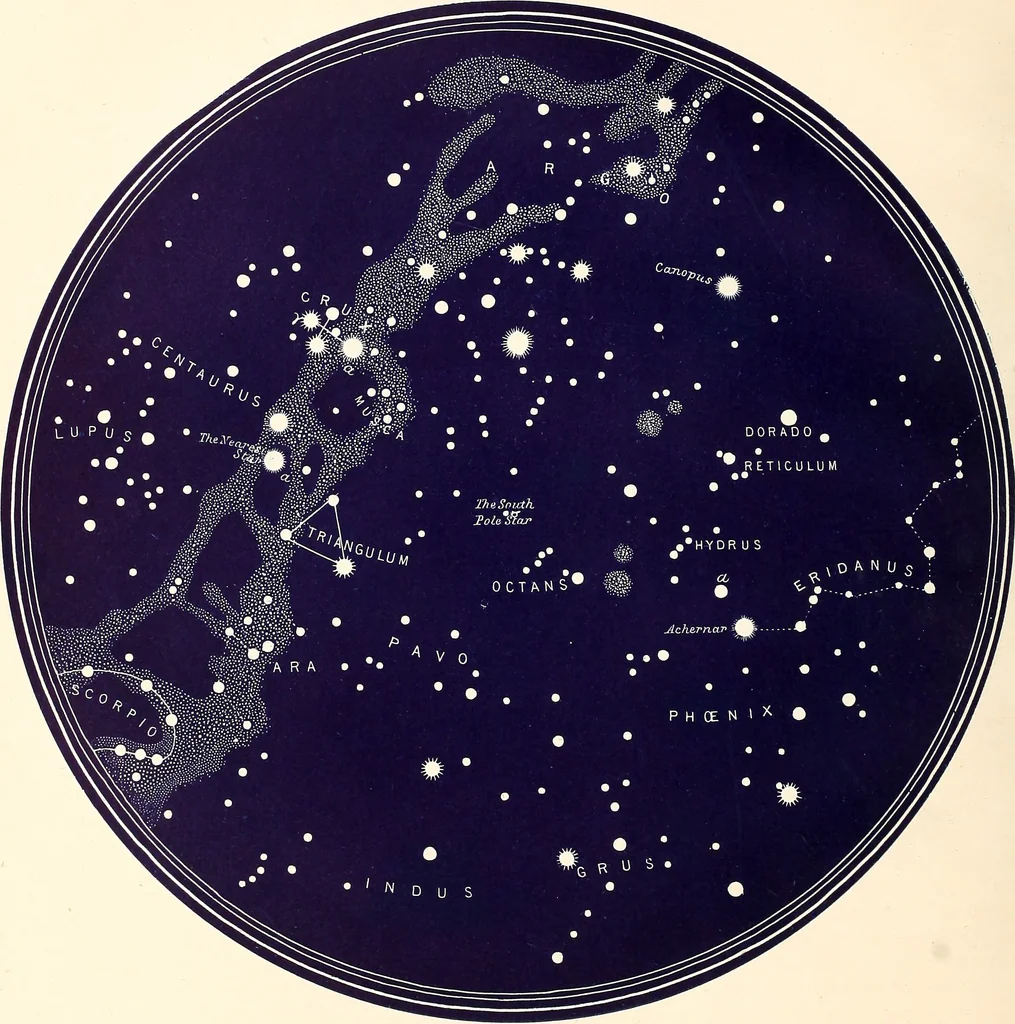An illustration from The constellations and how to find them; 13 maps, showing the position of the constellations in the sky during each month of any year. A popular and simple guide to a knowledge of the starry heavens, with introduction, general explanations, and a separate description of each map, 1887, leaf 19