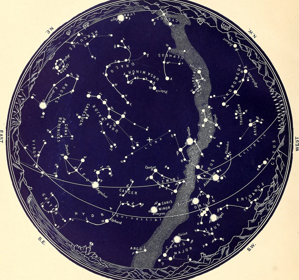 An illustration from The constellations and how to find them; 13 maps, showing the position of the constellations in the sky during each month of any year. A popular and simple guide to a knowledge of the starry heavens, with introduction, general explanations, and a separate description of each map, 1887, leaf 37