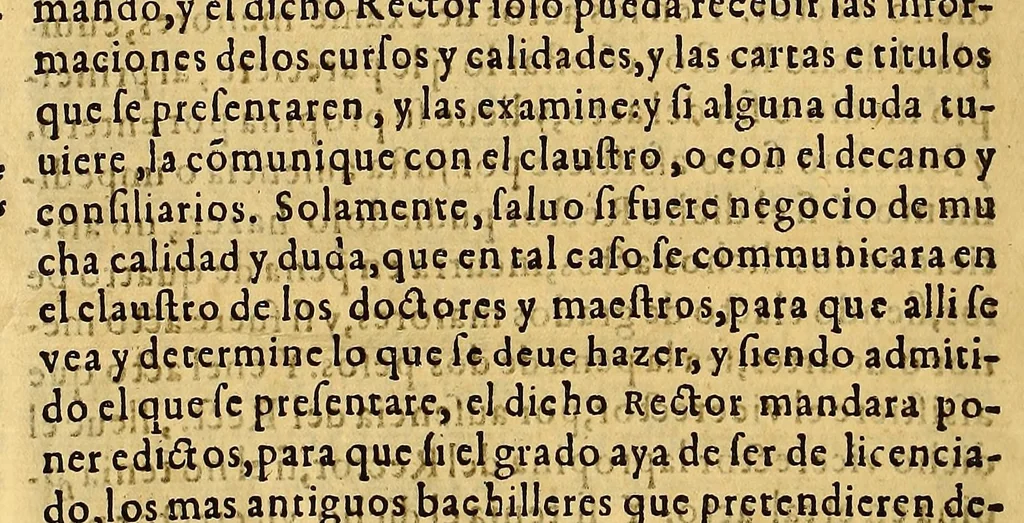An illustration from Constituciones añadidas por los virreyes, Marques de Montesclaros, y Principe de Esquilache, : a las que hizo el virrey don Francisco de Toledo para la Real Vniuersidad, y Estudio General de San Marcos de la Ciudad de los Reyes del Piru. Confirmadas, y declaradas por el rey nuestro señor don Felipe Quarto, en su Consejo Real de las Indias, 1624, leaf 32
