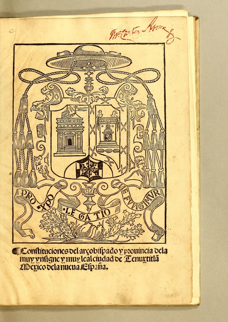 An illustration from Constituciones del arçobispado y prouincia de la muy ynsigne y muy leal ciudad de Tenuxtitla[n] Mexico de la nueua España, 1556, leaf 5