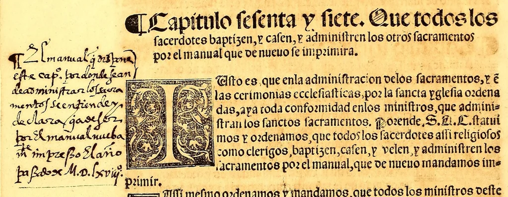 An illustration from Constituciones del arçobispado y prouincia de la muy ynsigne y muy leal ciudad de Tenuxtitla[n] Mexico de la nueua España, 1556, leaf 70