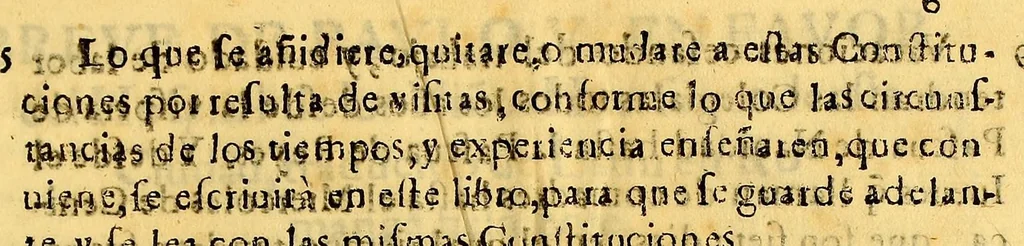 An illustration from Constituciones del Colegio de Santa Cruz de las Ninas Expositas en la casa de nuestra Señora de Atocha desta Ciudad de los Reyes, : por disposicion de los señores inquisidores apostolicos patrones deste colegio, ordenadas por el señor inquisidor D. Christoual de Castilla y Zamora patron juntamente con los dichos señores, y superintendente para la fundacion deste colegio, y buena memoria, que dexaron Mateo Pastor de Velasco familiar del S. Oficio, y doña Francisca Velez Michel su muger, con consentimiento del gouierno deste reyno, 1659, leaf 15