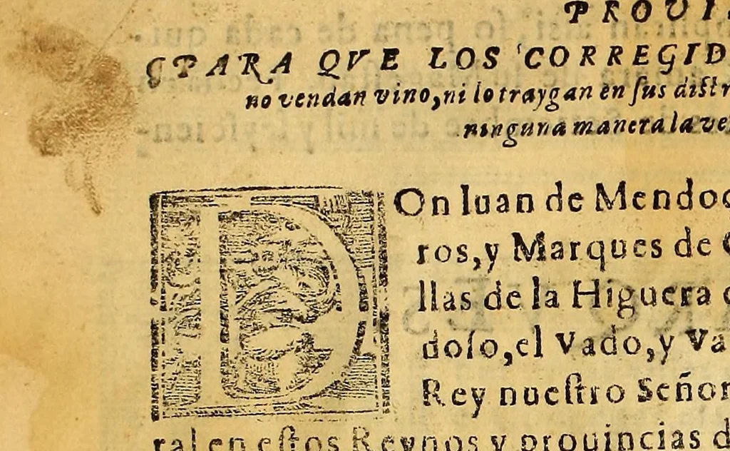 An illustration from Constituciones synodales del Arçobispado de los Reyes en el Piru. Hechas y ordenadas por el illustrissimo y reverendissimo señor don Bartholome Lobo Guerrero arçobispo de la dicha ciudad de los Reyes del Consejo de su Magestad. Y publicadas en la synodo diocesana que su señoria illustrissima celebro en la dicha ciudad en el año del Señor de 1613., 1614, leaf 200