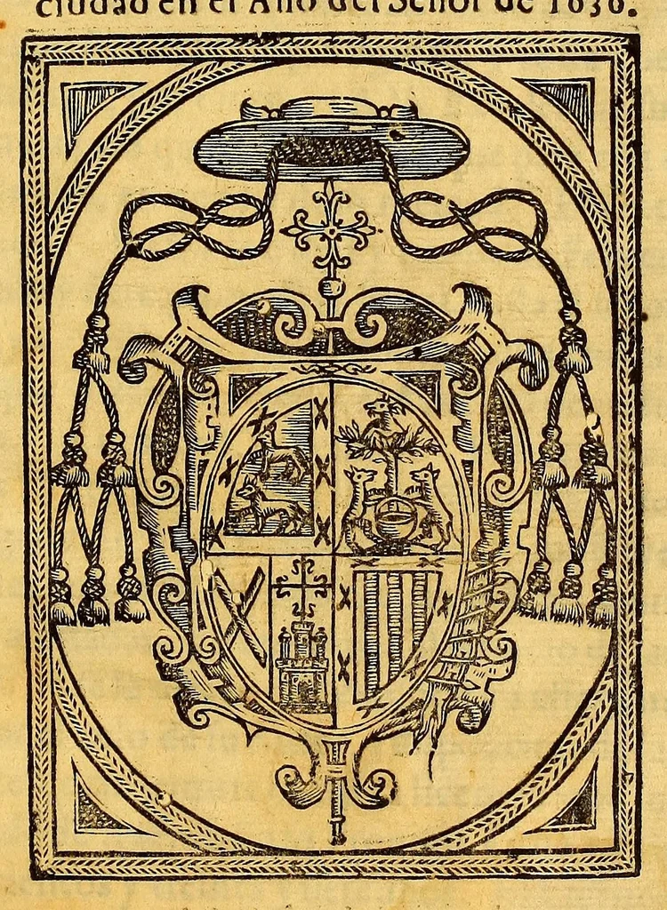 An illustration from Constituciones synodales del Ar{u0063}obispado de los Reyes en el Piru. Hechas, y ordenadas por el ilustrissimo, y reuerendissimo señor doctor don Fernando Arias de Vgarte arcobispo desta ciudad de los Reyes, del consejo de su Magestad. Publicadas en la synodo diocesana que su señoria ilustrissima celebró en la dicha ciudad en el año del señor de 1636., 1637, leaf 5