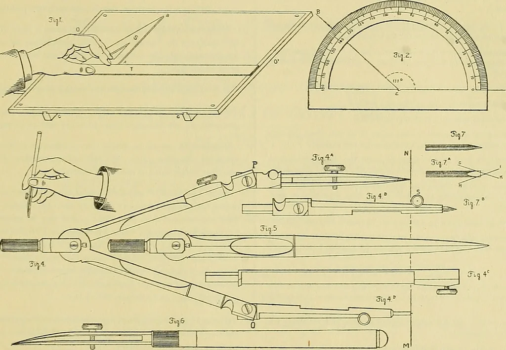 An illustration from Constructive drawing. A text-book for home instruction, high schools, manual training schools, technical schools and universities, 1904, leaf 12