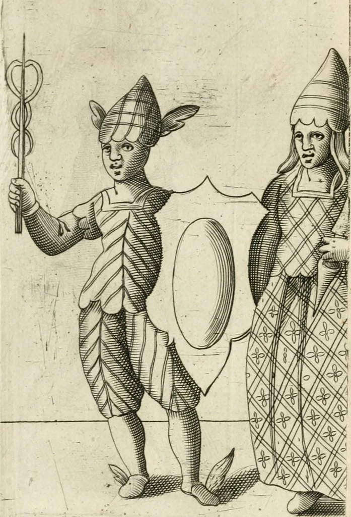 An illustration from Const-thoonende juweel, by de loflijcke stadt Haerlem, ten versoecke van Trou moet blijcken, in't licht gebracht : waer inne duydelick verclaert ende verthoont wordt alles wat den mensche mach wecken om den armen te troosten, ende zijnen naesten by te staen : in tvvaelf spelen van sinne, soo veel intreden, refereynen ende liedekens ghestelt in redenrijck naer de volgende voorgegevene caerte van 'tSpeel-korenken, 1607, leaf 246