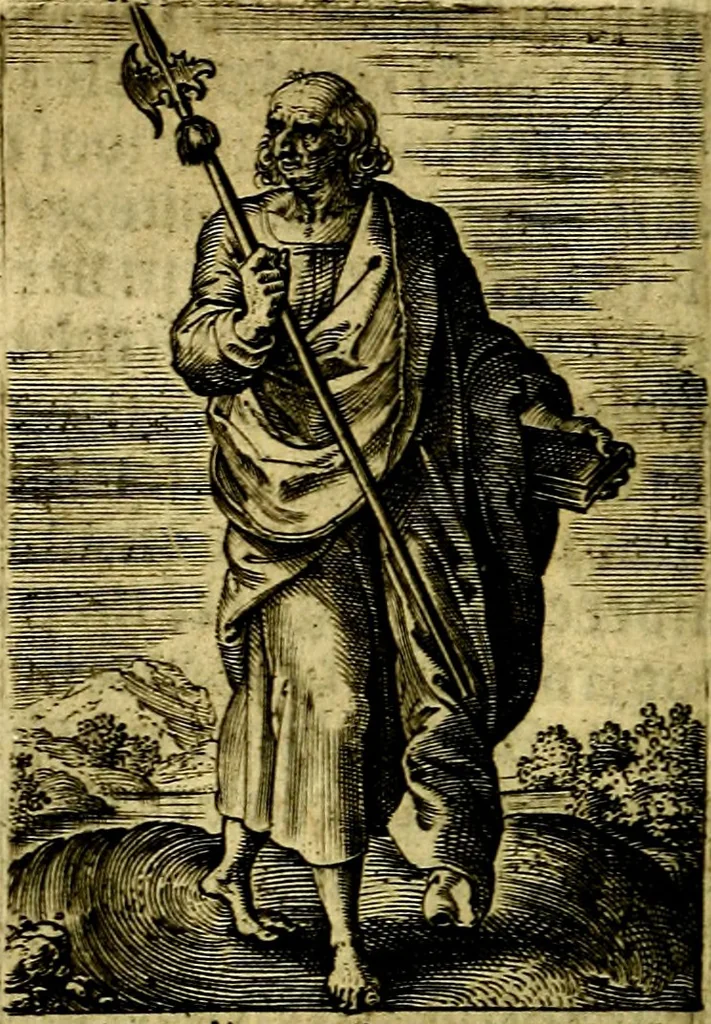 An illustration from Const-toonneel, inhoudende de beschrijvinghe ende XL. heerlijcke afbeeldindinghen onses Heeren Jesu Christi, met sijne apostelen, ende evangelisten, midtsgaders de hooft-deuchden ende ondeuchden. Ende ten laetsten de seven planeten. In coper gesneden door Johannis Wierix. De beschrijvinge is vergadert wt de H. Schrift ende soander soermaerde autheuren tot stichtinghe ende soermakinghe aller menschen, door N.D.C, 1609, leaf 35