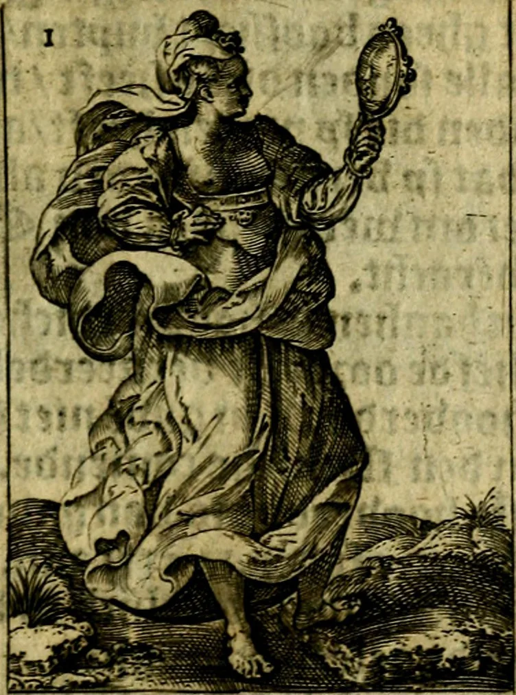 An illustration from Const-toonneel, inhoudende de beschrijvinghe ende XL. heerlijcke afbeeldindinghen onses Heeren Jesu Christi, met sijne apostelen, ende evangelisten, midtsgaders de hooft-deuchden ende ondeuchden. Ende ten laetsten de seven planeten. In coper gesneden door Johannis Wierix. De beschrijvinge is vergadert wt de H. Schrift ende soander soermaerde autheuren tot stichtinghe ende soermakinghe aller menschen, door N.D.C, 1609, leaf 76
