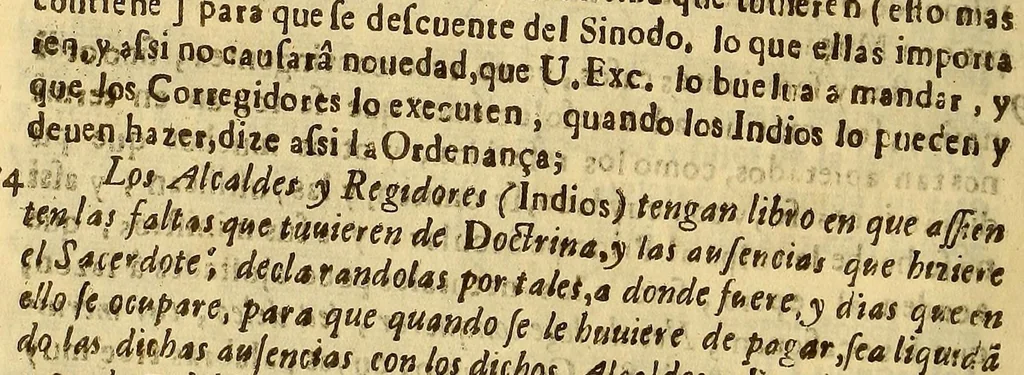 An illustration from Consulta, y parecer del señor don Pedro Frasso, oydor de esta Real Audiencia de los Reyes, y assessor general del govierno. : Al Excmo. senor don Melchor de Nauarra y Rocafull, del Consejo de Estado de su Magestad, virrey, y capitan general del Peru, Tierra firme y Chile. Sobre las dudas que se han movido en la inteligencia del despacho para remediar el excesso, con que los curas, y dotrineros cobran de los indios, derechos prohibidos por concilios, sinodales, y cedulas reales, 1684, leaf 26