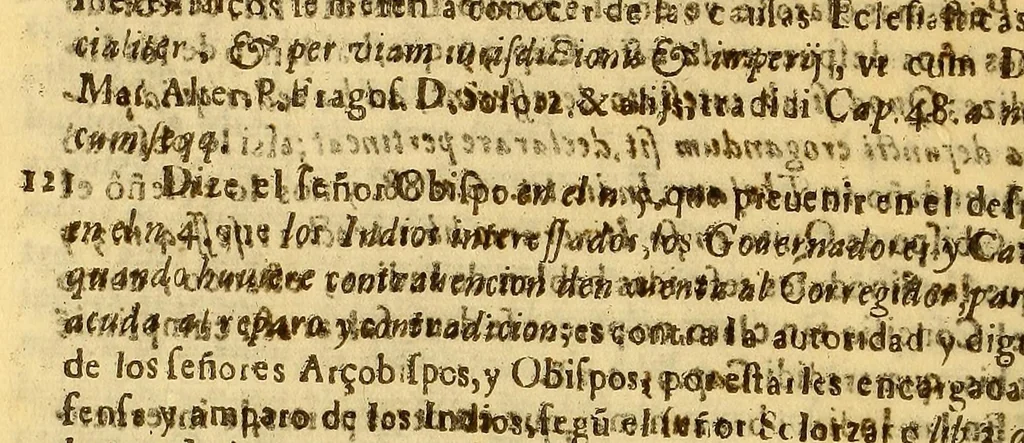 An illustration from Consulta, y parecer del señor don Pedro Frasso, oydor de esta Real Audiencia de los Reyes, y assessor general del govierno. : Al Excmo. senor don Melchor de Nauarra y Rocafull, del Consejo de Estado de su Magestad, virrey, y capitan general del Peru, Tierra firme y Chile. Sobre las dudas que se han movido en la inteligencia del despacho para remediar el excesso, con que los curas, y dotrineros cobran de los indios, derechos prohibidos por concilios, sinodales, y cedulas reales, 1684, leaf 42