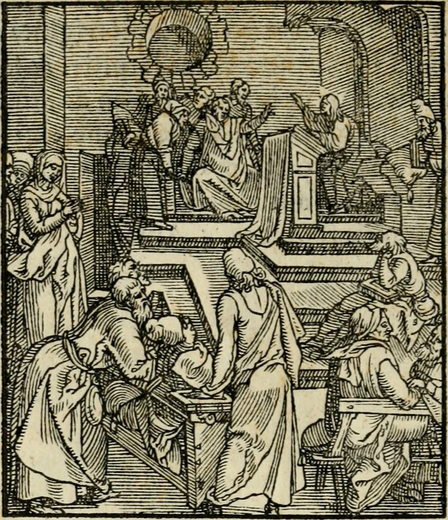 An illustration from Contemplatio totivs vitae et passionis Domini Nostri Iesv Christi, 1557, leaf 33