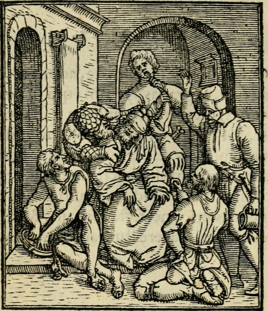 An illustration from Contemplatio totivs vitae et passionis Domini Nostri Iesv Christi, 1557, leaf 61