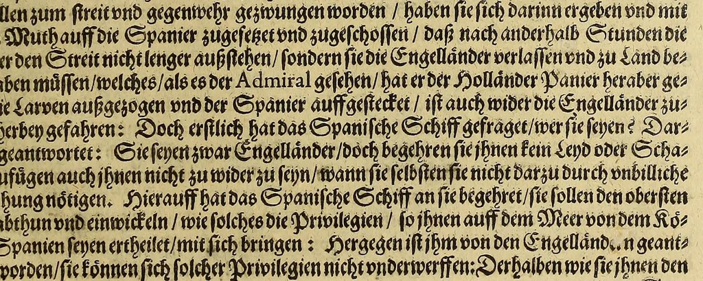 An illustration from Continuatio Americae, das ist: Forsetzung der Historien von der Newen Welt, oder Nidergängischen Indien, waran es auff diese Zeit noch anhero ermangelt. : Darinnen erstlich ein sattsame vnd gründtliche Beschreibung dess Newen Engellandts, welches die Englische das new erfundene Landt nennen, so bisscher noch nicht an Tag kommen. Zum andern, ein aussführlichere Erzehlung von Beschaffenheit der Landtschafften Virginia, Brasilia, Guiana, vnd Insul Bermuda, deren man bisshero schlechte vnd vnvollkommene Wissenschafft gehabt. Drittens, gantz newer aber doch warhafftiger Bericht, von dem bissher noch vnerkanten grossen Theil dess Erdekreises, Terra Australis oder Incognita, daruon noch in keiner Reise Schiffarth meldung beschehen. Sampt allem dem jenigen, was in einer vnd andern beschriebenen Landtschafft, nichts auss gescheiden, denckwürdigs zu sehen, vnd mit Luft vnd Verwunderung anzuhören. Am Ende ist vmb Gleichheit der Materien willen, hierbey gefügt ein weitläufftiger Discurs, wie die Statt S. Saluator vnnd Baia in gewunnen worden. Alles mit beygefügten Kupfferstücken vnd zu gehörigen gantz newen luftigen Landtschafften, erläutert vnd geziert, auch biss auff das 1627. Jahr continuirt, 1627, leaf 55