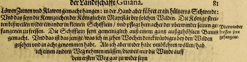 An illustration from Continuatio Americae, das ist: Forsetzung der Historien von der Newen Welt, oder Nidergängischen Indien, waran es auff diese Zeit noch anhero ermangelt. : Darinnen erstlich ein sattsame vnd gründtliche Beschreibung dess Newen Engellandts, welches die Englische das new erfundene Landt nennen, so bisscher noch nicht an Tag kommen. Zum andern, ein aussführlichere Erzehlung von Beschaffenheit der Landtschafften Virginia, Brasilia, Guiana, vnd Insul Bermuda, deren man bisshero schlechte vnd vnvollkommene Wissenschafft gehabt. Drittens, gantz newer aber doch warhafftiger Bericht, von dem bissher noch vnerkanten grossen Theil dess Erdekreises, Terra Australis oder Incognita, daruon noch in keiner Reise Schiffarth meldung beschehen. Sampt allem dem jenigen, was in einer vnd andern beschriebenen Landtschafft, nichts auss gescheiden, denckwürdigs zu sehen, vnd mit Luft vnd Verwunderung anzuhören. Am Ende ist vmb Gleichheit der Materien willen, hierbey gefügt ein weitläufftiger Discurs, wie die Statt S. Saluator vnnd Baia in gewunnen worden. Alles mit beygefügten Kupfferstücken vnd zu gehörigen gantz newen luftigen Landtschafften, erläutert vnd geziert, auch biss auff das 1627. Jahr continuirt, 1627, leaf 99