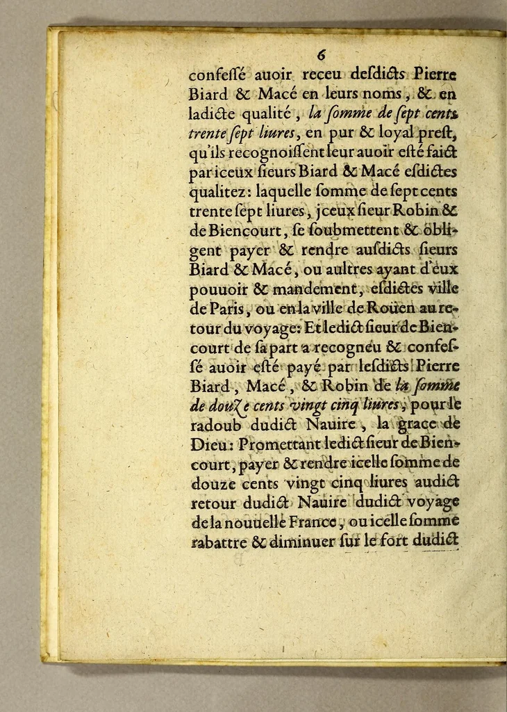 An illustration from Contract d'association des iesuites au trafique de Canada. : Pour apprendre à Paul de Gimont, l'vn des donneurs d'aduis pour les iesuites contre le recteur & Vniuersité de Paris, & à ses semblables, pourquoy les iesuites sont depuis peu arriuez en Canada. M.DC.XIII, 1613, leaf 12