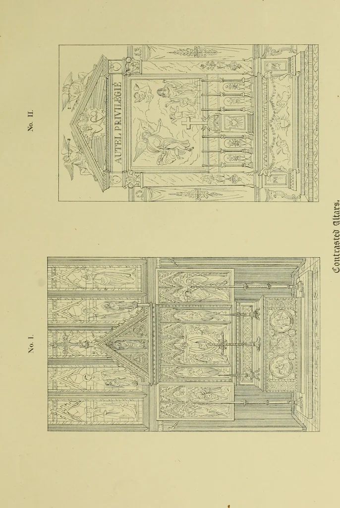 An illustration from Contrasts : or a parallel between the noble edifices of the middle ages, and corresponding buildings of the present day; shewing the present decay of taste. Accompanied by appropriate text, 1898, leaf 114