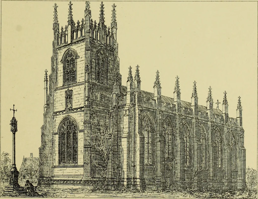 An illustration from Contrasts : or a parallel between the noble edifices of the middle ages, and corresponding buildings of the present day; shewing the present decay of taste. Accompanied by appropriate text, 1898, leaf 122