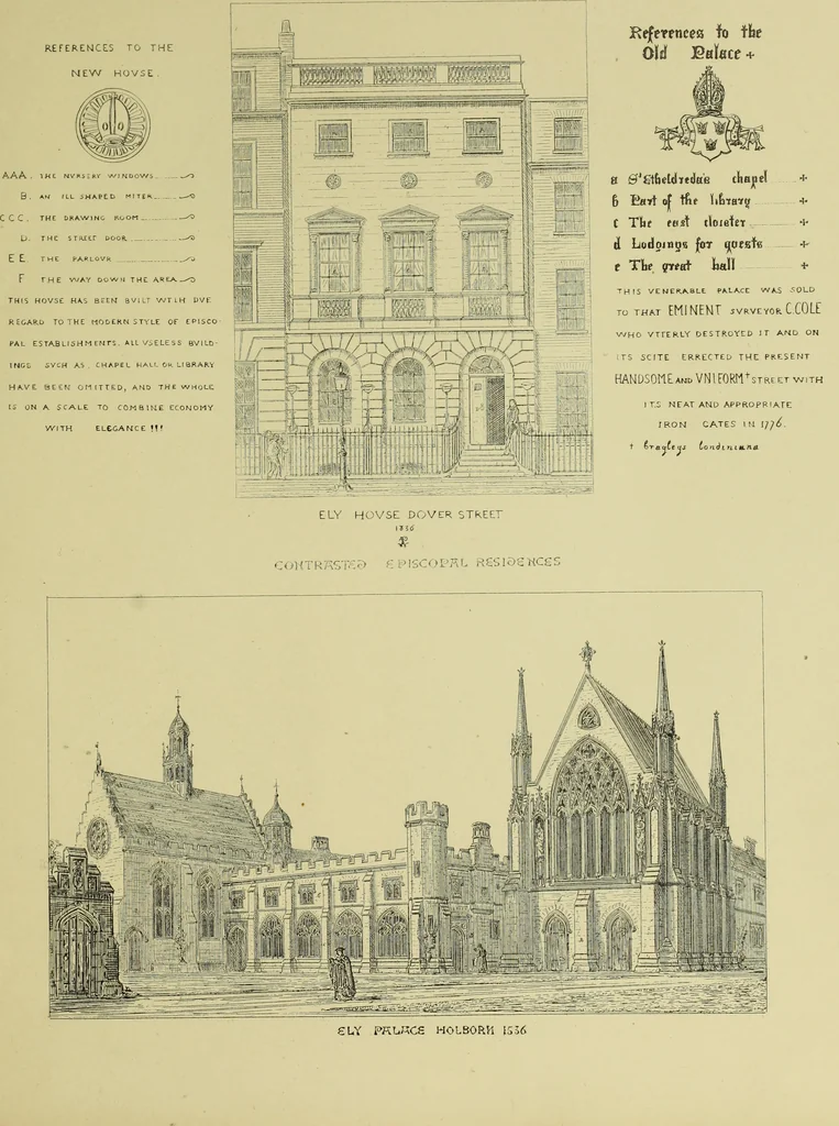 An illustration from Contrasts : or a parallel between the noble edifices of the middle ages, and corresponding buildings of the present day; shewing the present decay of taste. Accompanied by appropriate text, 1898, leaf 126