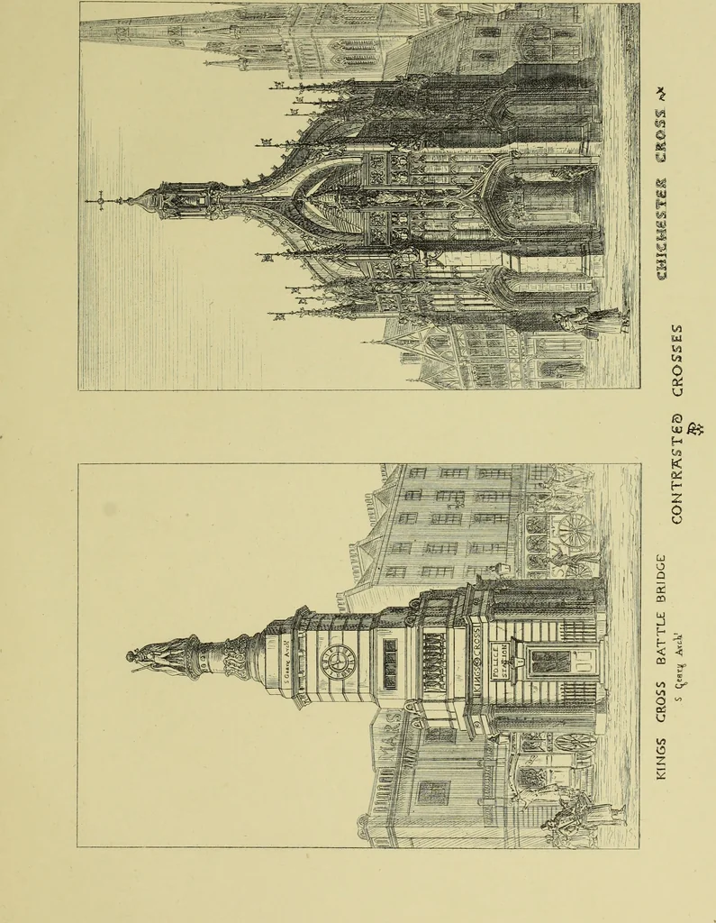 An illustration from Contrasts : or a parallel between the noble edifices of the middle ages, and corresponding buildings of the present day; shewing the present decay of taste. Accompanied by appropriate text, 1898, leaf 134