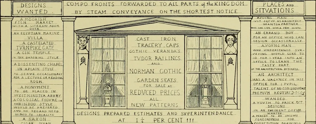 An illustration from Contrasts : or a parallel between the noble edifices of the middle ages, and corresponding buildings of the present day; shewing the present decay of taste. Accompanied by appropriate text, 1898, leaf 136