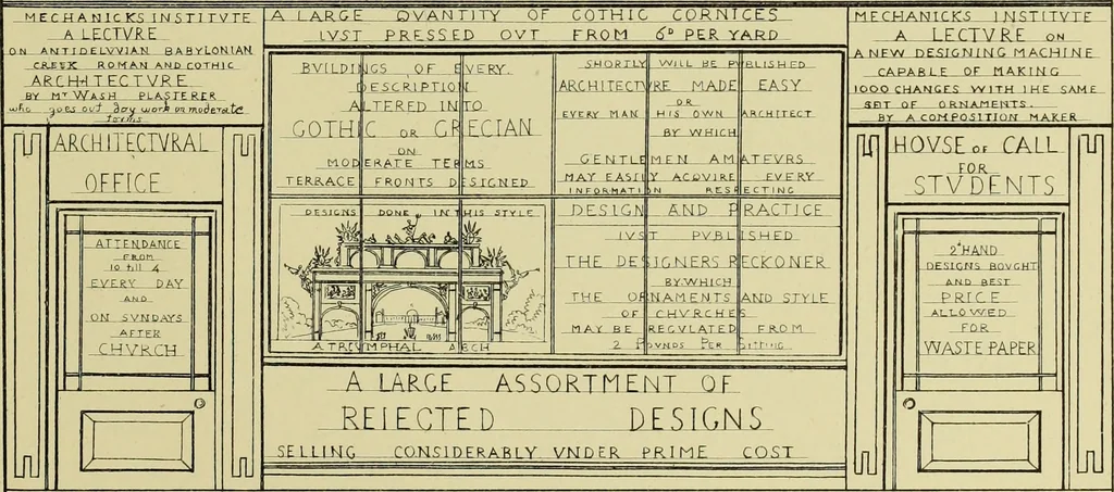 An illustration from Contrasts : or a parallel between the noble edifices of the middle ages, and corresponding buildings of the present day; shewing the present decay of taste. Accompanied by appropriate text, 1898, leaf 136
