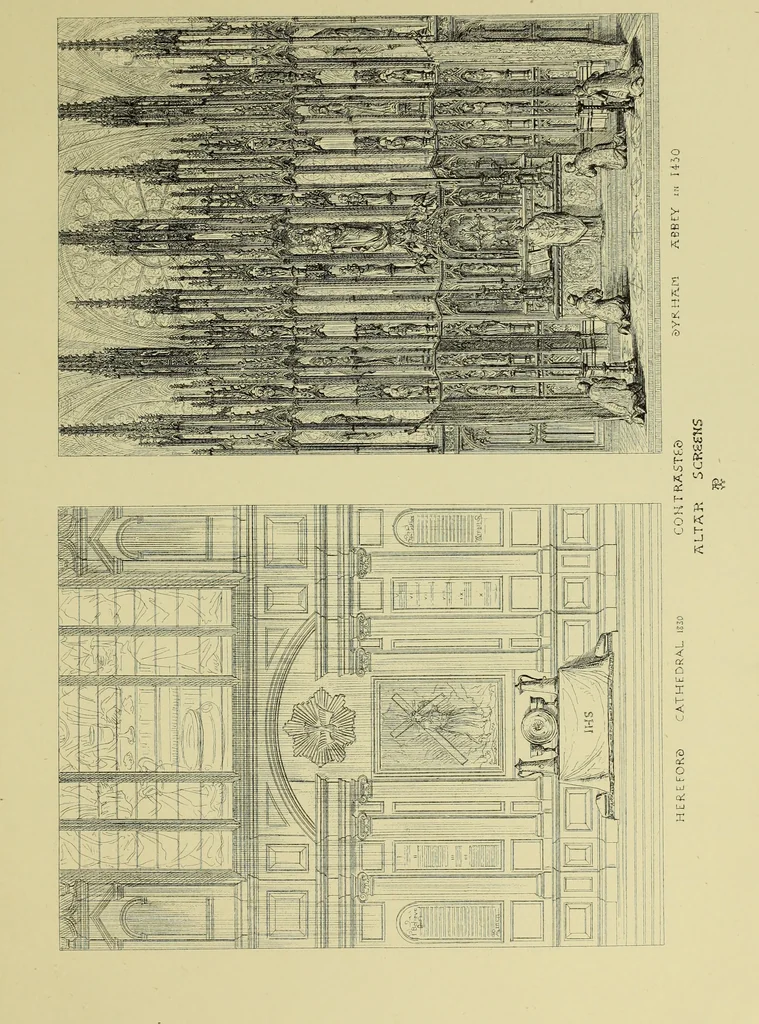An illustration from Contrasts : or a parallel between the noble edifices of the middle ages, and corresponding buildings of the present day; shewing the present decay of taste. Accompanied by appropriate text, 1898, leaf 138