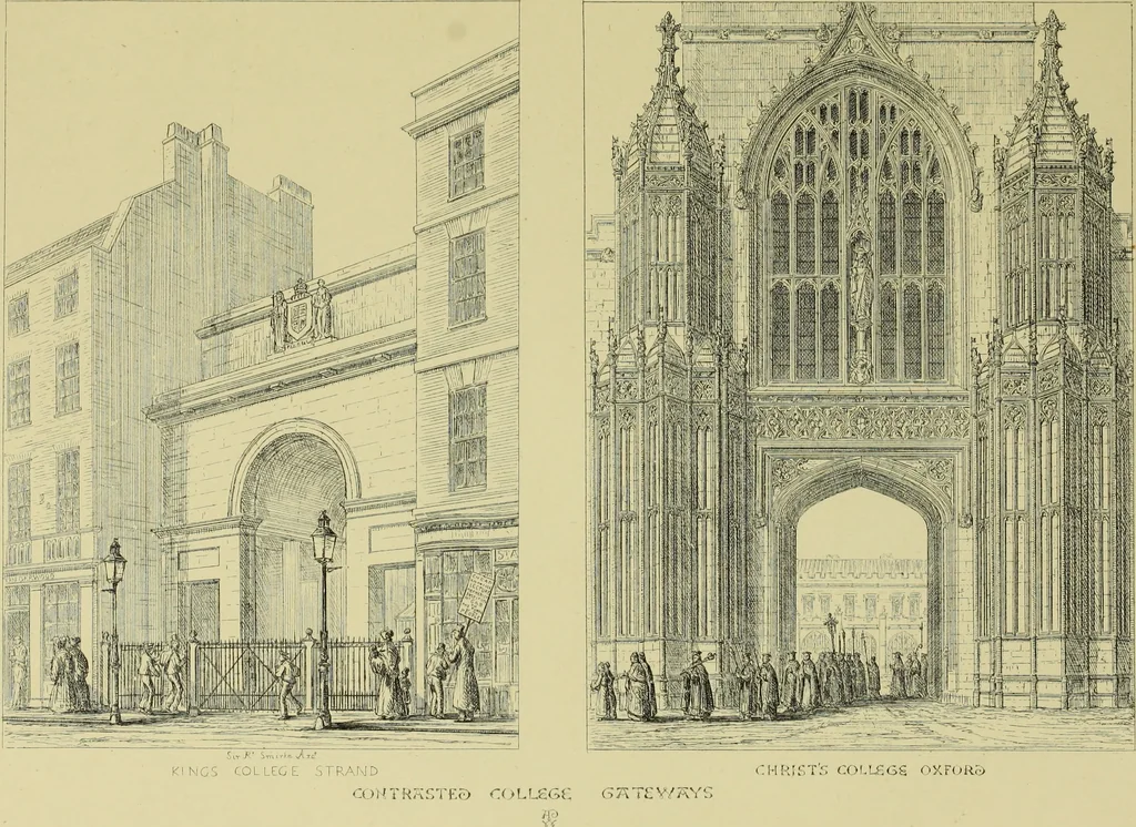 An illustration from Contrasts : or a parallel between the noble edifices of the middle ages, and corresponding buildings of the present day; shewing the present decay of taste. Accompanied by appropriate text, 1898, leaf 142