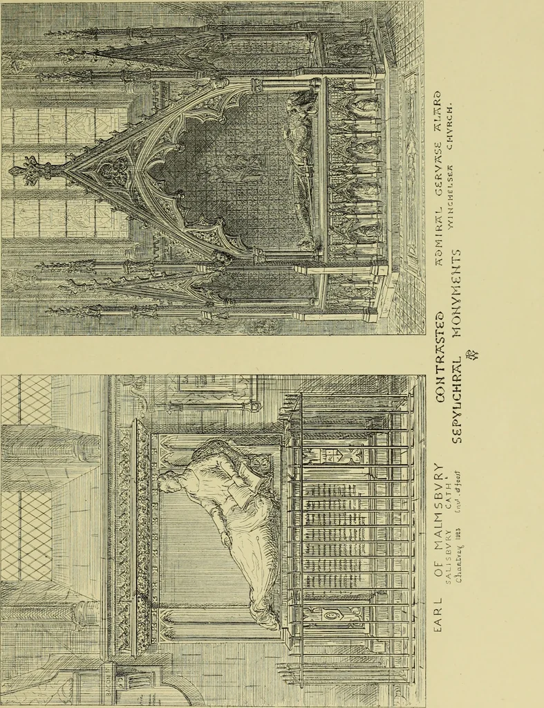 An illustration from Contrasts : or a parallel between the noble edifices of the middle ages, and corresponding buildings of the present day; shewing the present decay of taste. Accompanied by appropriate text, 1898, leaf 144