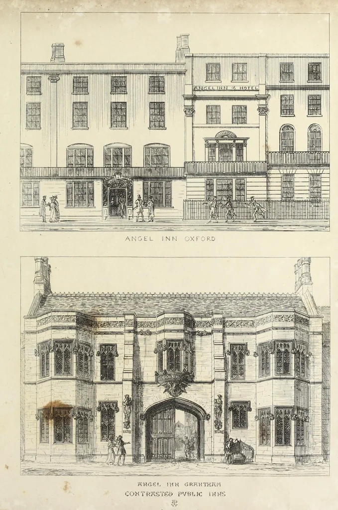 An illustration from Contrasts ; or, A parallel between the noble edifices of the middle ages, and corresponding buildings of the present day, shewing the present decay of taste ; accompanied by appropriate text, 1841, leaf 134
