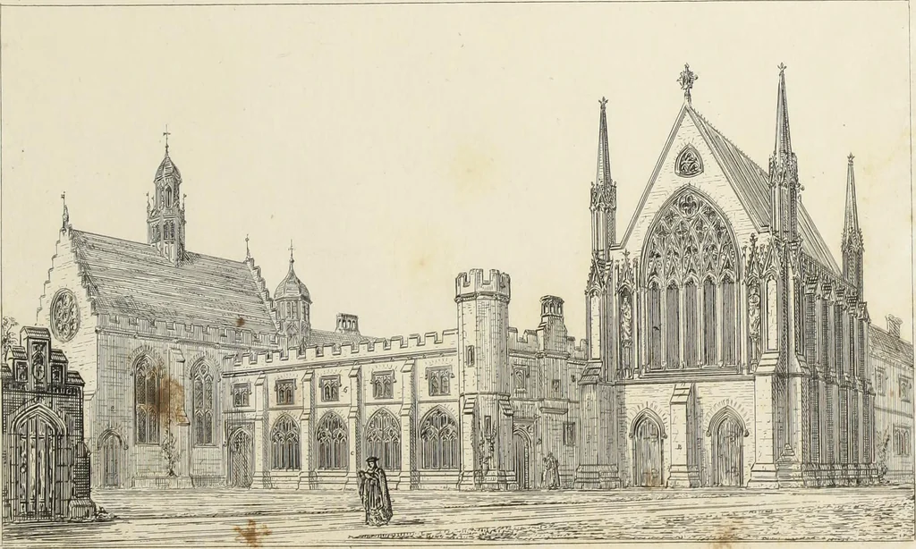 An illustration from Contrasts ; or, A parallel between the noble edifices of the middle ages, and corresponding buildings of the present day, shewing the present decay of taste ; accompanied by appropriate text, 1841, leaf 138