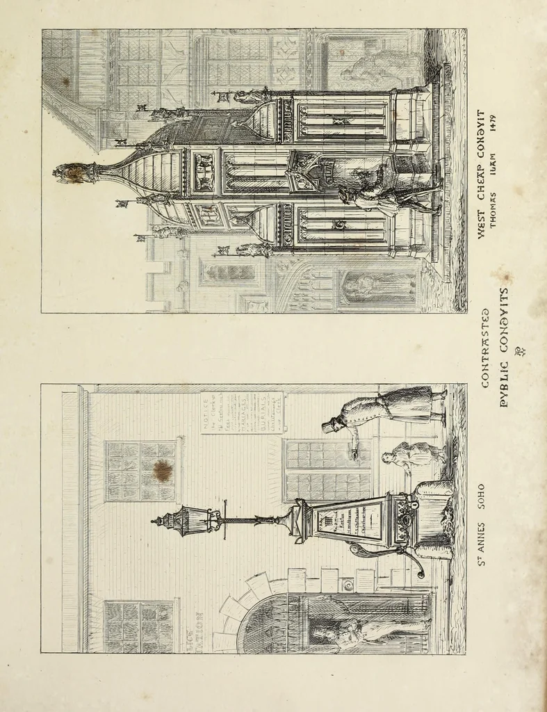 An illustration from Contrasts ; or, A parallel between the noble edifices of the middle ages, and corresponding buildings of the present day, shewing the present decay of taste ; accompanied by appropriate text, 1841, leaf 146