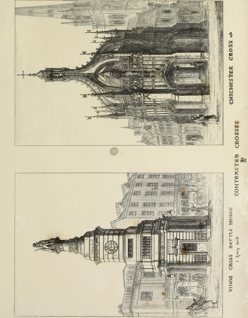 An illustration from Contrasts ; or, A parallel between the noble edifices of the middle ages, and corresponding buildings of the present day, shewing the present decay of taste ; accompanied by appropriate text, 1841, leaf 150