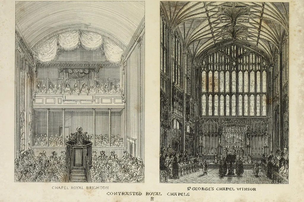An illustration from Contrasts ; or, A parallel between the noble edifices of the middle ages, and corresponding buildings of the present day, shewing the present decay of taste ; accompanied by appropriate text, 1841, leaf 158