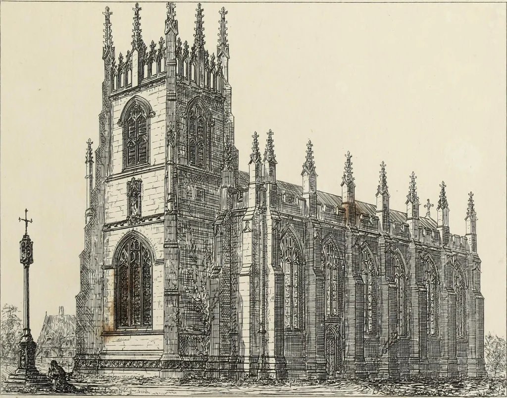 An illustration from Contrasts ; or, A parallel between the noble edifices of the middle ages, and corresponding buildings of the present day, shewing the present decay of taste ; accompanied by appropriate text, 1841, leaf 166