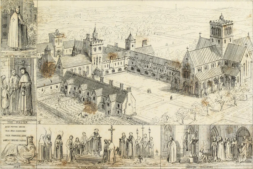An illustration from Contrasts ; or, A parallel between the noble edifices of the middle ages, and corresponding buildings of the present day, shewing the present decay of taste ; accompanied by appropriate text, 1841, leaf 172