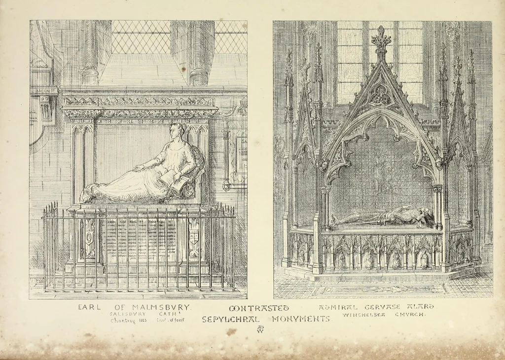 An illustration from Contrasts ; or, A parallel between the noble edifices of the middle ages, and corresponding buildings of the present day, shewing the present decay of taste ; accompanied by appropriate text, 1841, leaf 180