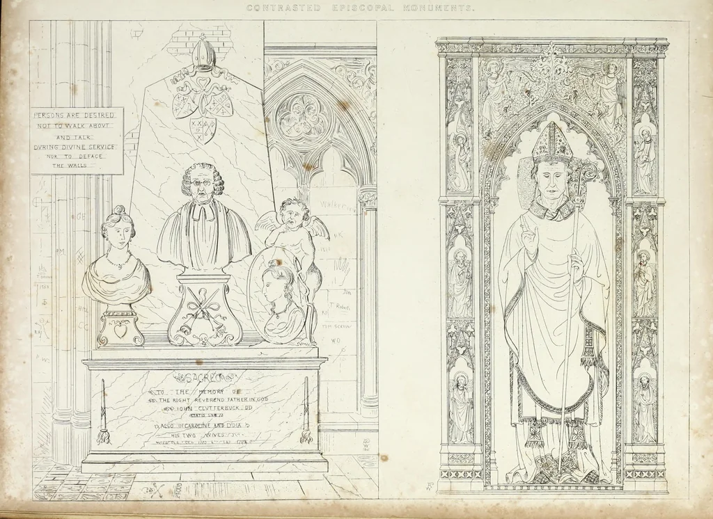 An illustration from Contrasts ; or, A parallel between the noble edifices of the middle ages, and corresponding buildings of the present day, shewing the present decay of taste ; accompanied by appropriate text, 1841, leaf 184