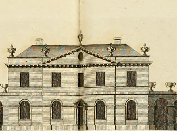 An illustration from Convenient and ornamental architecture, consisting of original designs, for plans, elevations and sections, beginning with the farm house, and regularly ascending to the most grand and magnificent villa : calculated both for town and country, and to suit all persons in every station of life : engraved on seventy copper plates : with reference and explanation in the letter press, of the use of every room in each separate building, and the dimensions accurately figured on the plans, with exact scales for measurement, 1797, leaf 133