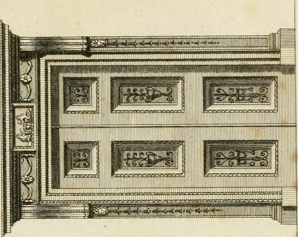 An illustration from Convenient and ornamental architecture, consisting of original designs, for plans, elevations and sections, beginning with the farm house, and regularly ascending to the most grand and magnificent villa : calculated both for town and country, and to suit all persons in every station of life : engraved on seventy copper plates : with reference and explanation in the letter press, of the use of every room in each separate building, and the dimensions accurately figured on the plans, with exact scales for measurement, 1797, leaf 150