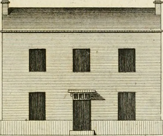 An illustration from Convenient and ornamental architecture, consisting of original designs, for plans, elevations and sections, beginning with the farm house, and regularly ascending to the most grand and magnificent villa : calculated both for town and country, and to suit all persons in every station of life : engraved on seventy copper plates : with reference and explanation in the letter press, of the use of every room in each separate building, and the dimensions accurately figured on the plans, with exact scales for measurement, 1797, leaf 46