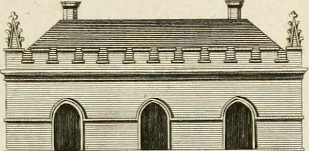 An illustration from Convenient and ornamental architecture, consisting of original designs, for plans, elevations and sections, beginning with the farm house, and regularly ascending to the most grand and magnificent villa : calculated both for town and country, and to suit all persons in every station of life : engraved on seventy copper plates : with reference and explanation in the letter press, of the use of every room in each separate building, and the dimensions accurately figured on the plans, with exact scales for measurement, 1797, leaf 58